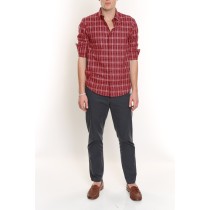 Plaid Cotton Shirt-Red-S